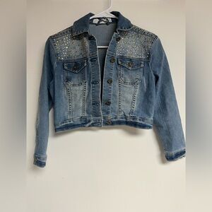 Blue Sparkle Jean Jacket with Rhinestone Embellishments